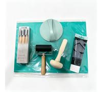 Set de tintas para grabado a base de agua de Marie's, kit de 6 piezas, de 75 ml, champiñón de madera, , rodillo, placa de grabado A4 *1, cuchillos de grabado *3