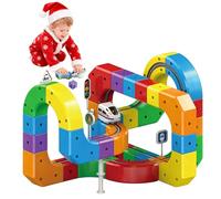 Set de Tren Eléctrico Mágico con Cubos de Pista, Bloque de Pista Mágico, Tren de Coches Magnético, Set de Pistas de Tren Magnético DIY para Niños, Diseños 3D Incrustados Antigravedad (51 piezas)