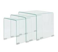 vidaXL Set de Tres Mesas de Centro Apilables Vidrio Templado Claro Nido Anidadas