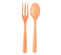 Set de Utensilios de Cocina de Madera, Tenedor y Cuchara Resistentes al Calor, 2 Piezas - Material Natural Seguro, Durable y Fácil de Limpiar, Ideal para Hogar y Restaurante (Juego de cucharas y