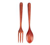 Set de Utensilios de Cocina de Madera, Tenedor y Cuchara Resistentes al Calor, 2 Piezas - Material Natural Seguro, Durable y Fácil de Limpiar, Ideal para Hogar y Restaurante (Un juego de cucharas y