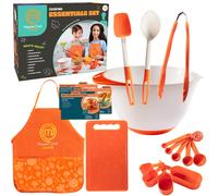 Set de utensilios de cocina MasterChef Junior de 9 piezas. Incluye utensilios de cocina para recetas infantiles, delantal, tabla de cortar, taz n