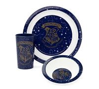Set de vajilla de 3 piezas de Harry Potter | Vajilla para niños Plato Tazón Vaso Copa | Hogwarts School Wizardry Witchcraft | Niños Niñas Magical Blue Merchandise