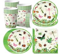 Set de vajilla para fiestas con motivos de insectos, platos de cartón, tazas y servilletas, decoraciones para fiestas con motivos de insectos, clases, jardines, baby showers, primavera, verano, safari