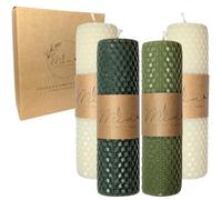 Set de Velas Aromáticas Artesanales 100% Cera de Abeja Natural - Duración de 21 horas Velas de Pilar sin Humo (11 x 4 cm, Pino)