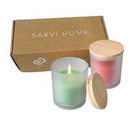 Set de Velas Aromáticas Artesanales SAXVI HOME - Cera de Abeja Pura y Aceites Esenciales Ecológicos - Vela de Combustión Limpia en Vaso de Cristal - Pack Regalo Lujo Mujer - 35h (Limón y Ylang Ylang)