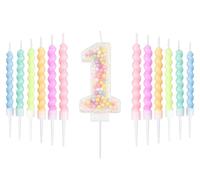 Set de velas de 1 año cumpleaños de Macarón blanco,decoración 1st de cumpleaños para niños y niñas,número 1 vela para pastel,Vela arco iris para decoración de fiesta de chica y chico,Duchas para bebés