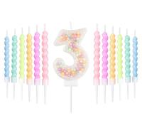Set de velas de 3 años cumpleaños de Macarón blanco,decoración 3rd de cumpleaños para niños y niñas,número 3 vela para pastel,Vela arco iris para decoración de fiesta de chica chico,Duchas para bebés