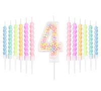Set de velas de 4 años cumpleaños de Macarón blanco,decoración 4th de cumpleaños para niños y niñas,número 4 vela para pastel,Vela arco iris para decoración de fiesta de chica chico,Duchas para bebés