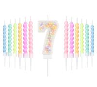 Set de velas de 7 años cumpleaños de Macarón blanco,decoración 7th de cumpleaños para niños y niñas,número 7 vela para pastel,Vela arco iris para decoración de fiesta de chica chico,Duchas para bebés