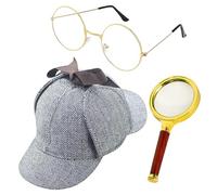 Set de vestuario de detectives - Juego de roles de niños Classic Hat | Fun de lupa de lupa de gafas, accesorios de cosplay ideales para fiestas de Halloween, etapa de Navidad o espectáculos, 200g