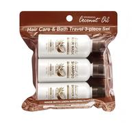 Set de viaje de aceite de coco para el cuidado del cabello y la ducha, 3 piezas con champú, mascarilla y gel de ducha, 50 ml cada uno, cuida el cabello y la piel intensamente