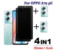 Set de vidrio 4 en 1 para OPPO A79 5G, que 2 protectores de vidrio templado y 2 películas para lentes, con una película de pantalla de cobertura .5D para la película de lente Oppo A79 5G