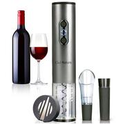 SET DE VINO "4 en 1" CON SACACORCHOS ELÉCTRICO. Fácil, rápido y seguro. Extrae el corcho pulsando un botón Con 3 accesorios: Corta-Cápsulas, Tapón Decantador y Tapón de Vacío Incluye pilas recargables