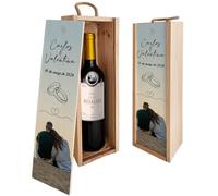 Set de Vino Personalizado con Foto y Texto | Regalo Original Personalizado | Caja de madera con Tapa y Asa | Con o sin Botella de Vino | Kit de Vino y Caja (Caja personalizada + Crianza Finca Resalso)