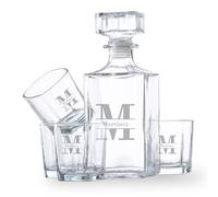 Set de whisky personalizado con nombre e inicial grabado | Conjunto con 4 vasos y botella | Cristal | Personalizado con inicial