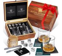 Set de Whisky Regalo para Hombre - Set Vasos Whisky Cristal, Piedras Whisky, Posavasos, Pinzas para Hielo, Caja de Madera, Bolsa de Terciopelo - para Padre, Marido, Amigo, de Royal Reserve