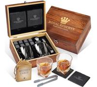 Set de Whisky Regalo para Hombre - Set Vasos Whisky Cristal, Piedras Whisky, Posavasos, Pinzas para Hielo, Caja de Madera, Bolsa de Terciopelo - para Padre, Marido, Amigo, de Royal Reserve