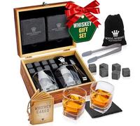 Set de Whisky Regalo para Hombre - Set Vasos Whisky Cristal, Piedras Whisky, Posavasos, Pinzas para Hielo, Caja de Madera, Bolsa de Terciopelo - para Padre, Marido, Amigo, de Royal Reserve
