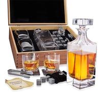 Set de Whisky Regalo para Hombre - Vasos Whisky Cristal, Decantador Whisky, Piedras Whisky, Posavasos, Pinzas, Caja Madera, Bolsa de Terciopelo - para Padre, Marido, Amigo, de Royal Reserve