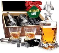 Set de Whisky Regalo para Hombre - Vasos Whisky Cristal, Decantador Whisky, Piedras Whisky, Posavasos, Pinzas, Caja Madera, Bolsa de Terciopelo - para Padre, Marido, Amigo, de Royal Reserve