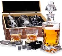Set de Whisky Regalo para Hombre - Vasos Whisky Cristal, Decantador Whisky, Piedras Whisky, Posavasos, Pinzas, Caja Madera, Bolsa de Terciopelo - para Padre, Marido, Amigo, de Royal Reserve