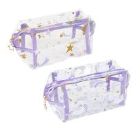 Set de x2 Neceser de Plástico Transparente Impermeable, Estrellas y Unicornios, Portalápices Niña, 22 cm
