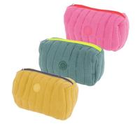 Set de x3 Neceser de Viaje de Tela, 3 Colores Rosa Amarillo Verde Incluídos, Estuche Maquillaje, Almacenaje, 18 cm