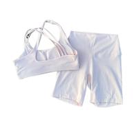 Set de Yoga Mujer Color sólido Cintura Alta Gimnasio Yoga Conjunto de Mallas Cortas Ajustadas Mujeres Espalda Cruzada Impacto Hombro Correa Fitness Sujetador Topaaa(Light Pink,XL)