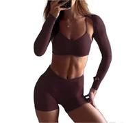 Set De Yoga Mujer VDfvision-Ropa Deportiva sin Costuras for Mujer, Conjunto de Yoga, Ropa Entrenamiento, Mallas for Gimnasio, Sujetador Fitness, Top Manga Larga, atlética XP126, 2/3 Uds(Gray,XS)