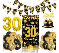 Set Decoracion 30 Cumpleaños mujer- Globos De Negros y Dorados, Pancarta Feliz 30 Cumpleaños hombre, Decoración Tartas, Feliz Decoracion Para Hombres Photocall 30