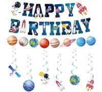 Set Decoración Cumpleaños Espacio - Astronautas y Cohetes, Guirnalda y Serpentinas para Niños