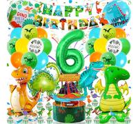 Set Decoracion Dinosaurios Cumpleaños 6 Años Niño, Grandes Globos dinosaurios con globos papel de dinosaurio 3D XXL, Globos helio de dinosaurio verde para fiesta dinosaurios jungla niños 6 Años