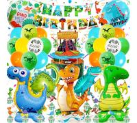 Set Decoracion Dinosaurios Cumpleaños, Grandes Globos dinosaurios - Vuelo de Nitrógeno - con globos papel de dinosaurio 3D XXL, Globos helio de dinosaurio verde para fiesta dinosaurios jungla niños