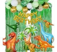 Set Decoración Dinosaurios Cumpleaños Niño - Globos de Jungla 3D,Globo Gigante de Dinosaurio con Pancarta Feliz Cumpleaños, Fiesta Infantil con Globos Verdes y Accesorios Temáticos