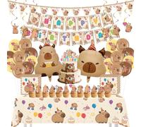Set Decorativo Capibara 99 Decoracion Cumpleaños Con Capybara Incluyendo Kapibara Globos de Cumpleaños Mantel Desechable Rollo Banderines Fiesta y Otras Happy Birthday Decoracion