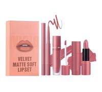 Set Delineador Labial Y Barra De Labios - 3 Piezas Color Nude Marrón Duradero Lápiz | Maquillaje Labios Terciopelo Alto Pigmento | Kit Cosmético Natural Para Definición | Resistente Al Agua, Antimanch