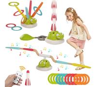 Set deportivo infantil 3 en 1 juego musical de lanzar y saltar aros, lanzador de cohetes para juegos al aire libre con mando a distancia, juguetes para exteriores juegos de jardín regalos para niños