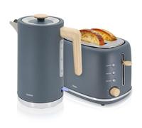 briebe Nordic Set Tostadora Pan Ranura Ancha 2 Rebanadas, 6 Niveles Tostado + Hervidor Agua Eléctrico 1,7L Inalámbrico, 2200W Ebullición Rápida, Libre BPA, Pack Desayuno Diseño Nórdico, Gris