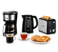 Set Desayuno Completo 3 en 1 con Cafetera de Goteo 0,6L, Hervidor Eléctrico 1L y Tostador de 2 Ranuras, Diseño Negro, Apagado Automático, Ideal para Hogar y Regalo- FAGOR Breakfast Collection Noir