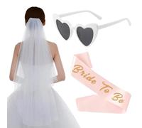 Set despedida de soltera 3 piezas: gafas corazón, velo de novia & cinta “Bride to be” blanco y rosa, despedida de soltera, bride to be, velo novia despedida soltera