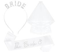 Set Despedida de Soltera Accesorios, 3 Piezas Complementos Despedida de Solteracon con Velo de Novia, Banda de Novia, Diadema de Novias, Accessories para Compromisos, Bodas, Party (Blanc-A)
