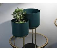 Set di 2 portavasi Waiau, Complemento d'arredo, Articolo Decorativo, Accessorio d'arredo, 20x20 h29 cm, Verde e Oro