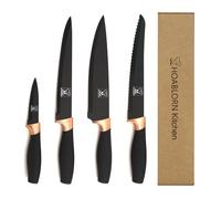 Set di 4 coltelli da cucina professionali in acciaio inossidabile ad alto tenore di carbonio (coltello da chef, da pane, da affettare e universale), perfetti per i cuochi alle prime armi.