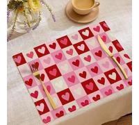 Set di 8 Primavera Tovagliette romantico, Tovagliette Cucina Lino Cotone Stampate, Tovagliettes con Quadri a Forma di Cuore per Tavolo da Pranzo, Cucina, Matrimonio, Uso Quotidiano, Cene, 30x45cm