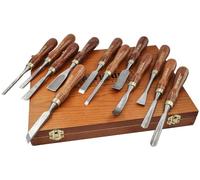 Set di 8 scalpelli tornitura legno Faithfull HSS in scatola legno | Herramientas de talla, mangos de nogal, virolas de hierro, hojas de acero 60CrV pulido, juego de 12 piezas