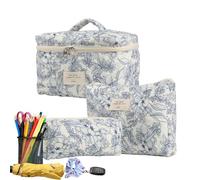 Set Di Borse Per Trucco Floreale 3 Pezzi - Poliestere con Motivi Estetici, Custodia Da Toilette Da Viaggio Grande Media 26 x 7 x 18 cm, Piccola 19 x 6 x 8 cm con Maniglia Portatile