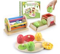 Set di giocattoli per bambini in legno, scatola di permanenza dell'oggetto, tamburo arcobaleno, giocattoli di puzzle a forma multipla colorata, giocattoli prescolari Set per 6-12 mesi neonati 1 2 3 an