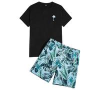 Set Di Pantaloncini con Coulisse Stampati Da In 2 Pezzi A Maniche Corte con Maglietta Grafica, Estilo Casual, Ligero, Transpirable, para Ocio Y Verano