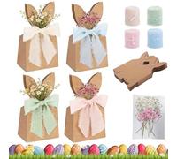 Set di sacchetti regalo pasquali a forma di coniglietto,resistenti sacchetti regalo in carta kraft a forma di coniglietto pasquale,scatole e cestini pasquali fai da te con nastri e fiori secchi (12pc)